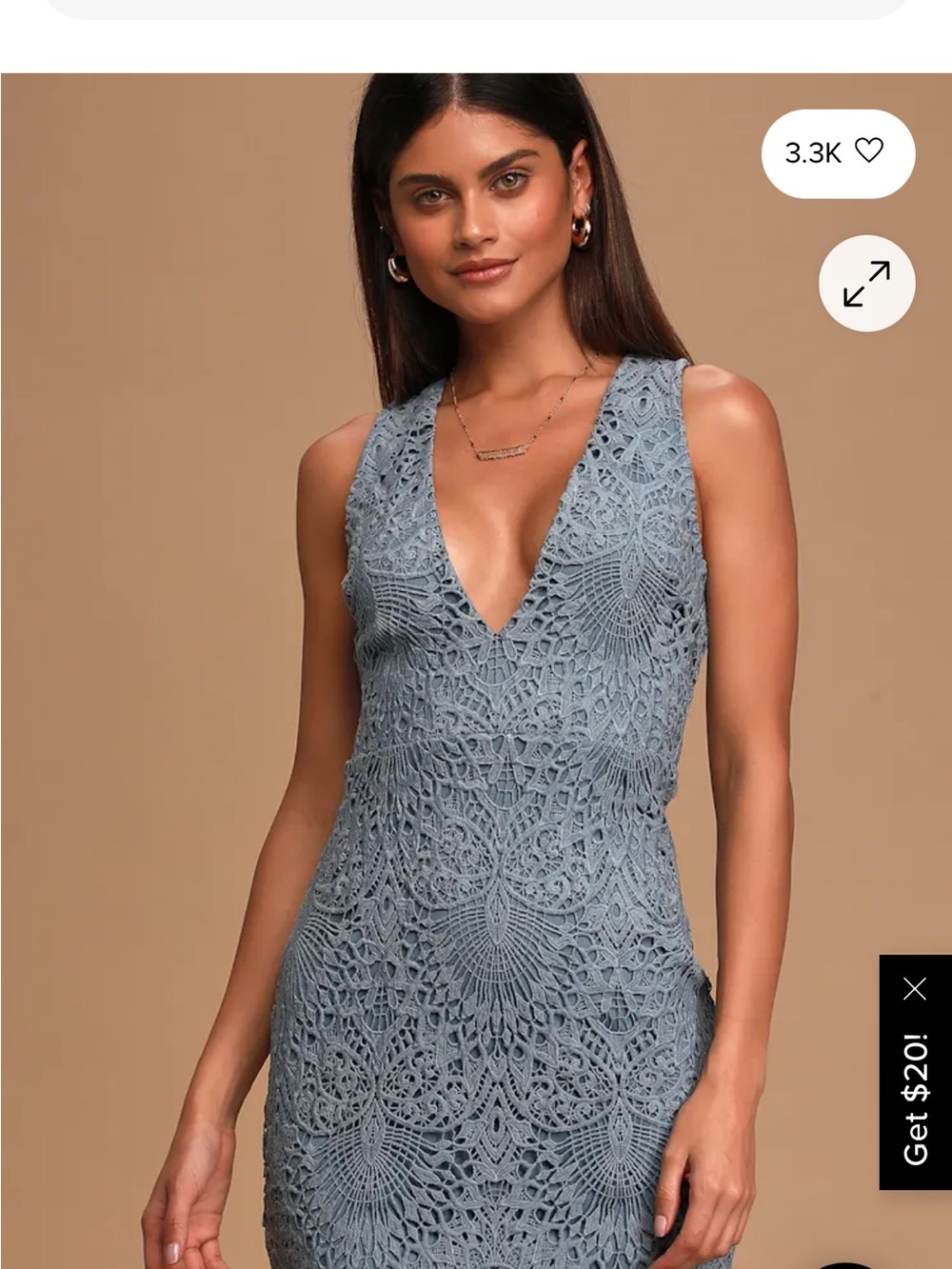 Lulu's Slate Blue Crochet V-Neck Sleeveless Dress